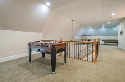 Foosball, pool, air hockey, sitting area, TV