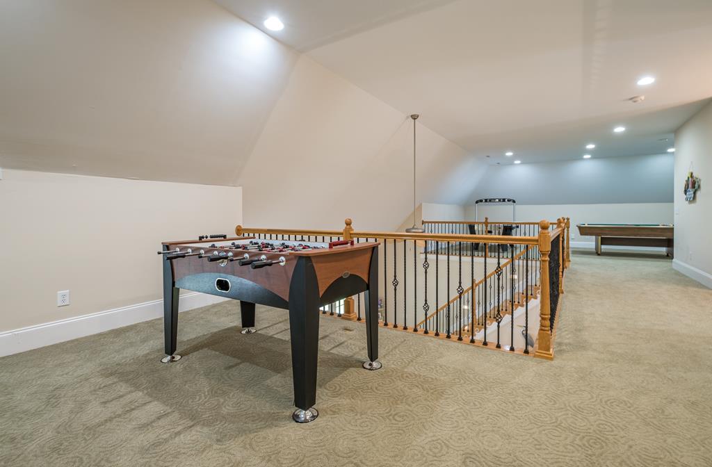 Foosball, pool, air hockey, sitting area, TV